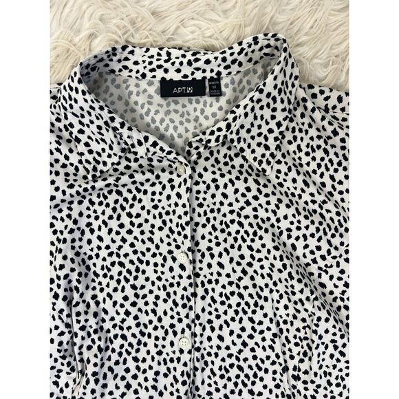 Apt. 9 Women Plus Size 1X White & Black Polkadot Speckle Button Up Blouse Shirt - Picture 7 of 13